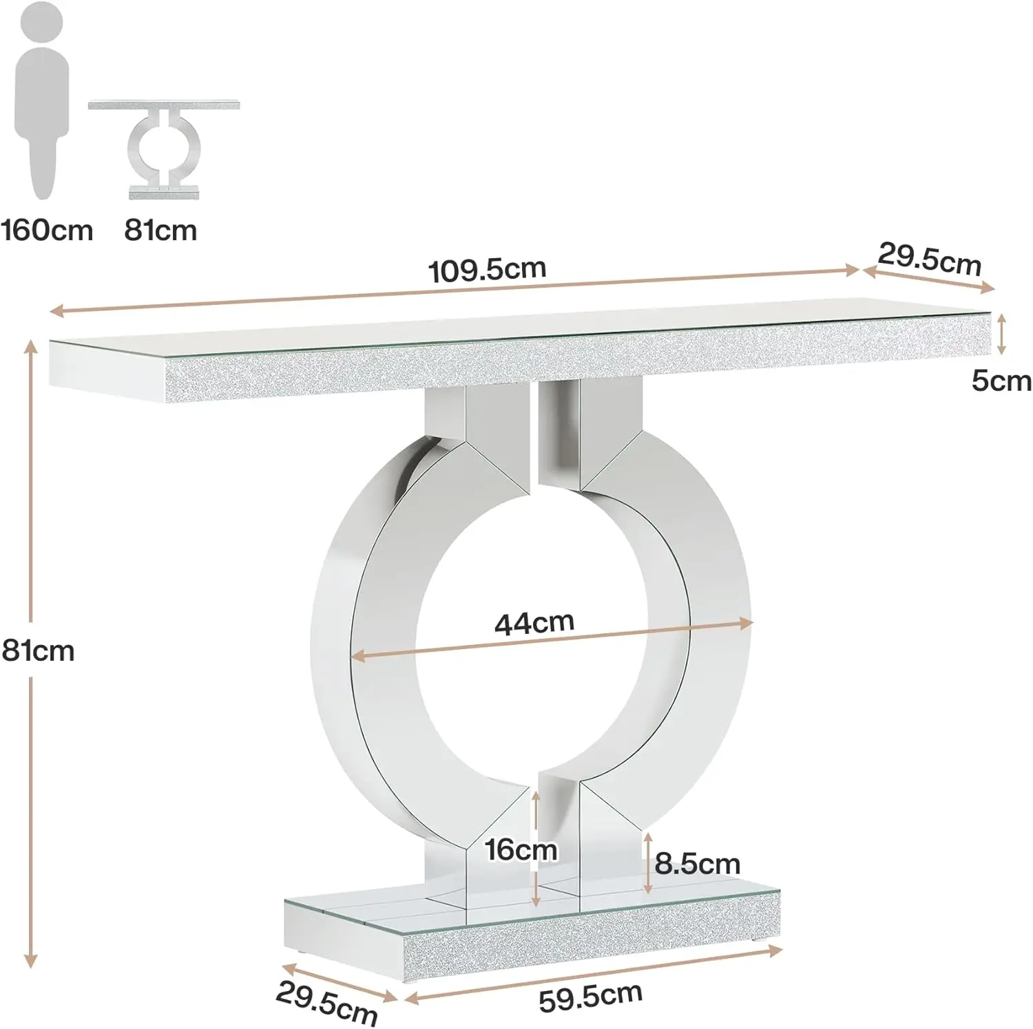 Tribesigns 43.3-Inch (110cm)Mirrored Console Table, Modern Entryway Table with Thickened Mirror Finish Tabletop