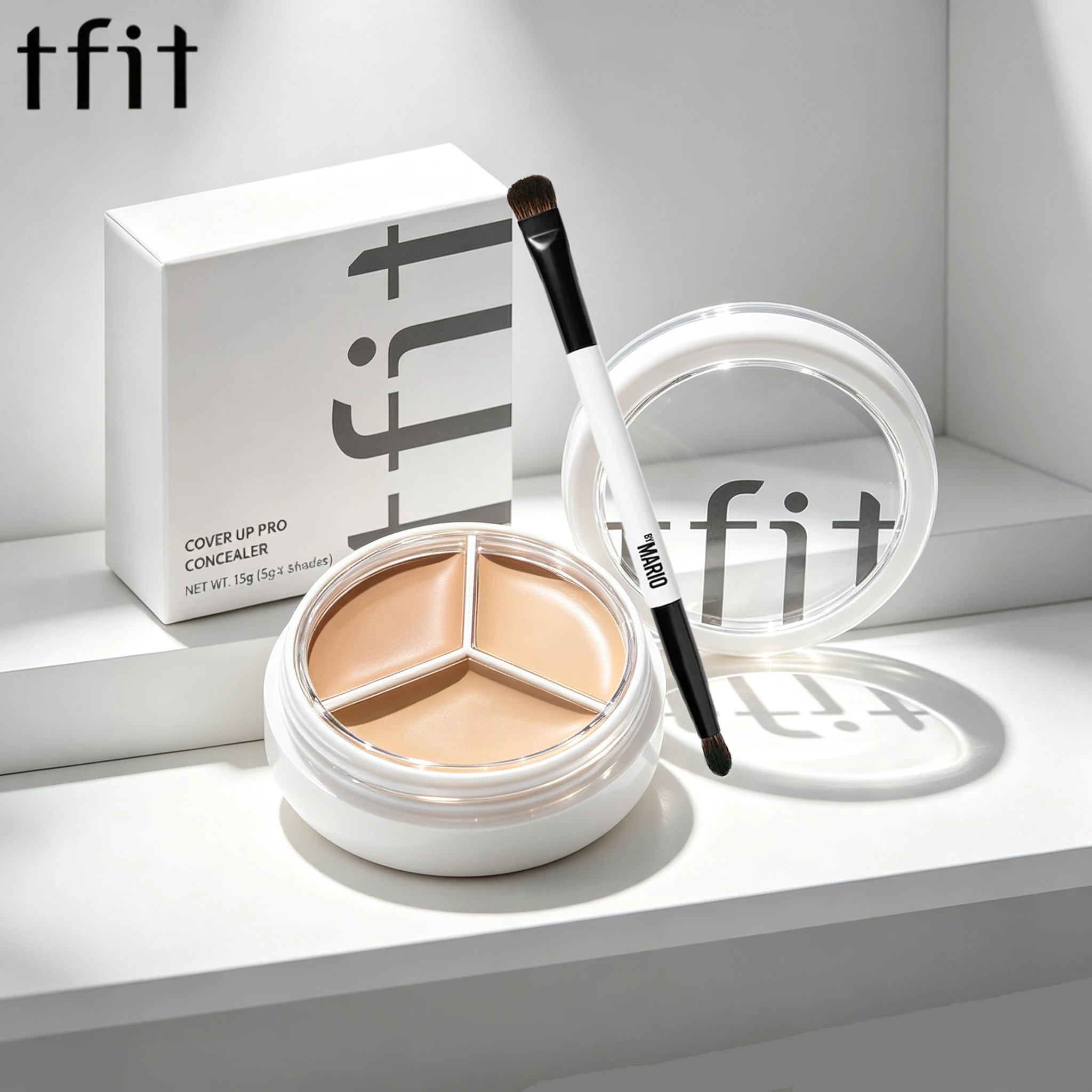 3 Shades Concealer TFIT Palette with EF1 Brush Full Coverage Color Correcting Cream Waterproof Long Lasting Concealer