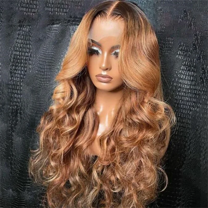 Ombre loira onda peruca com seda base, cabelo humano, cabelo do bebê, laço HD, cabelo europeu, preplucked, glueless, moda diária, 26 ", 5x5