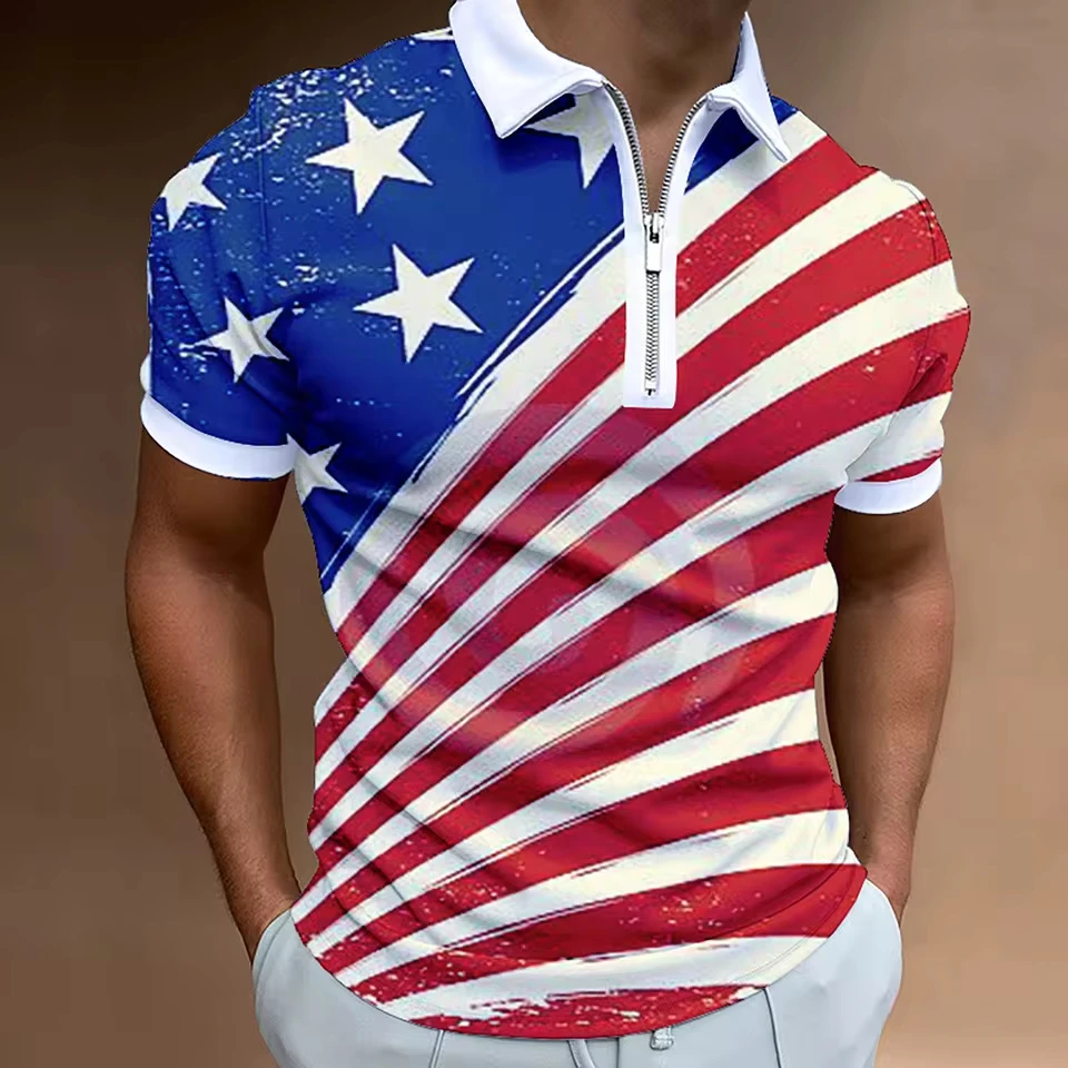 Loose Chest Pocket Men'S Shirt With Pocket Men'S Flag Patriotic Shirt For Men 4 Of July Muscle Turn Down Shirts Camisa Masculina