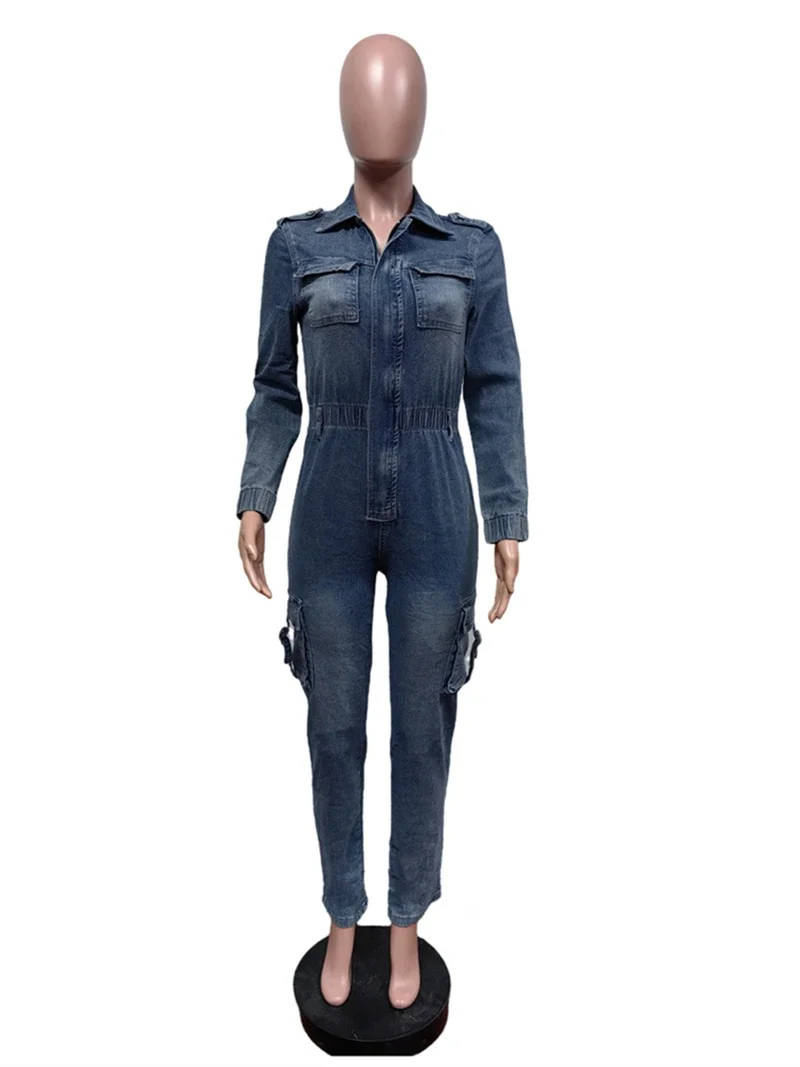 Streetwear Jeans Jumpsuits Women Winter Fall Clothes 2024 Women Pockets Denim Long Rompers Playsuits One Pieces Overalls Outfits