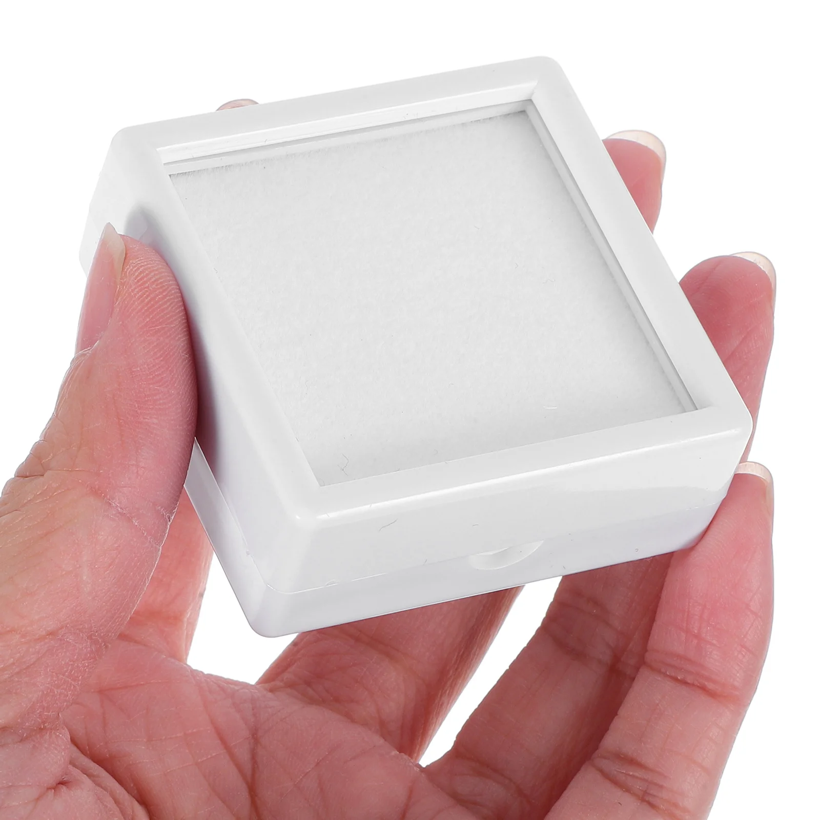 

4Pcs Small White Jewelry Boxes Square Shape Clear Lid Soft Sponge Lined Ring Earring Storage Display Organizer