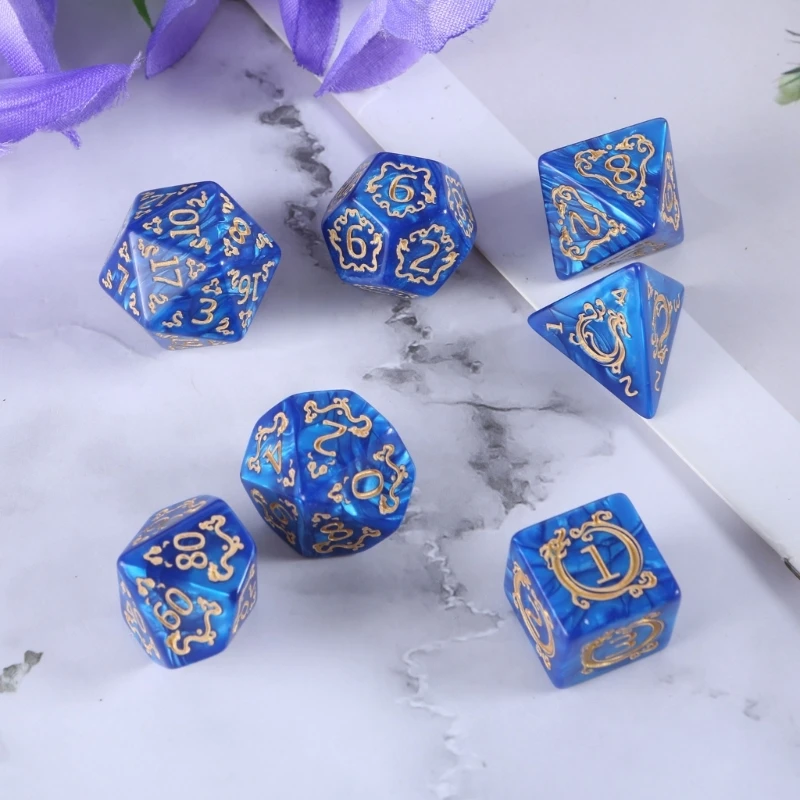 7Pcs Polyhedral Dices Multi-Sided Acrylic Dices Role Playing Table Game Dices Dragon Pattern Game Dices Easy to Use