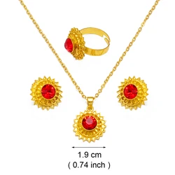 Anniyo 1.9CM Small Ethiopian Jewelry Sets Red Blue Green Pendant Necklaces Earrings Ring Eritrean Habesha birthday Party #153316