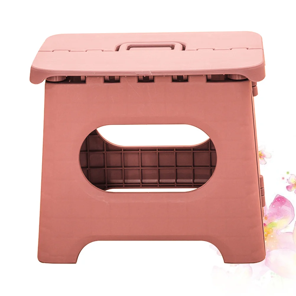 1pc Small Foldable Stool Lightweight Plastic Portable Home Bathroom Use Space Saving Round Edge Safe Design Pink