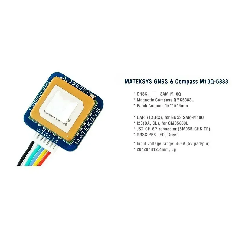 Matek Systems GNSS M10Q-5883 M10Q 5883 GPS with Compass QMC5883L Module Digital AirSpeed 4~9V For FPV Racing Drone