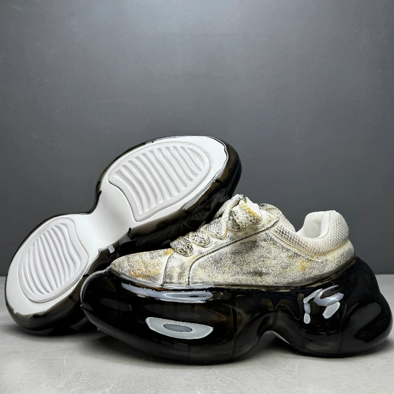 أحذية الأب بتصميم عملية اللصق للرجال كاجوال ذات نعل سميك لزيادة الارتفاع من الجلد الطبيعي أحذية رياضية بيضاء كلاسيكية #5