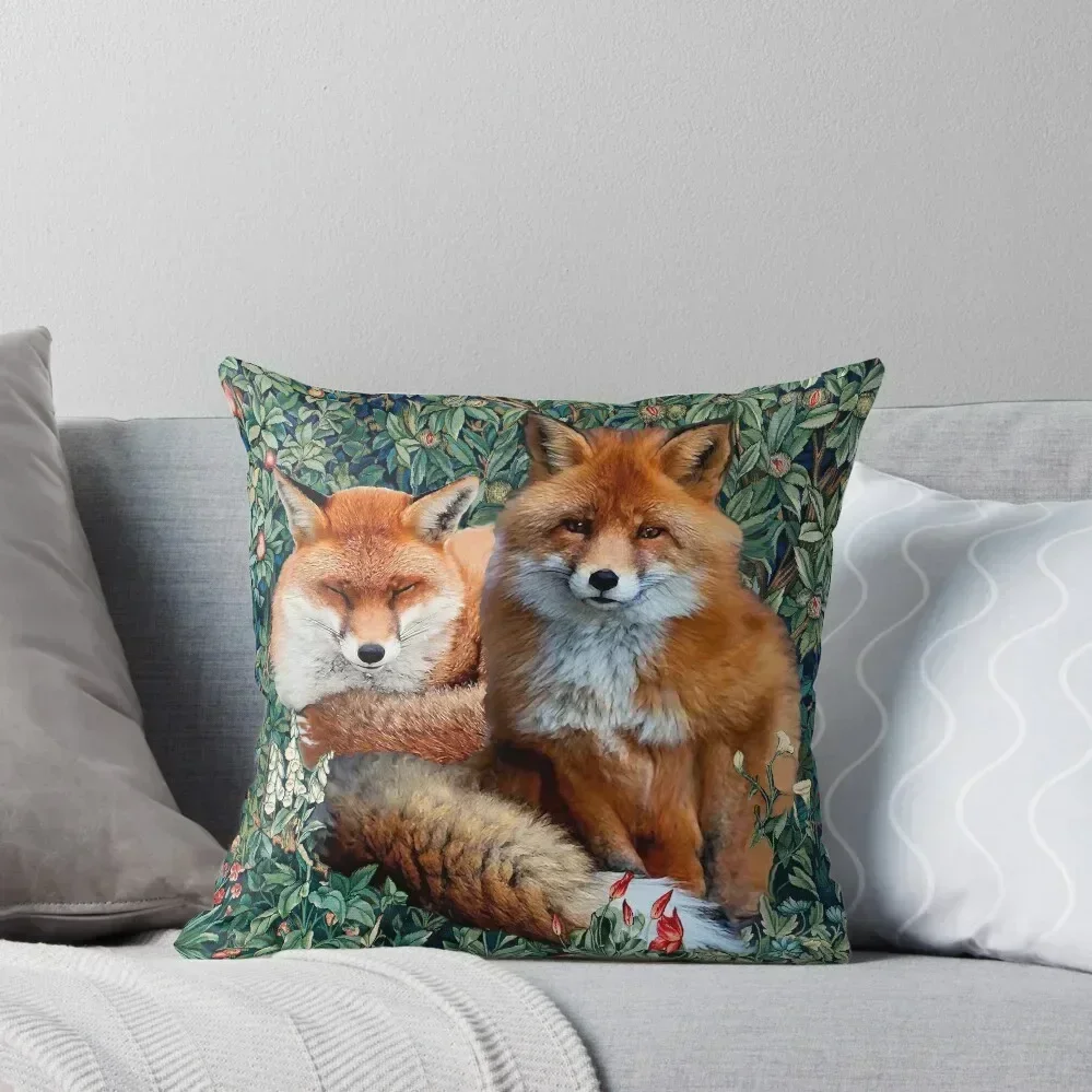 

RED FOXES AMONG GREENERY, FOLIAGE AND FLOWERS Throw Pillow autumn pillowcase Pillow Decor Christmas Pillows pillow