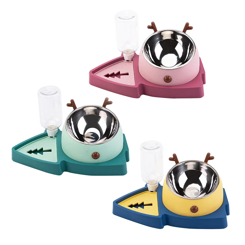 New Arrival Christmas Style 3 In 1 Automatic Drinking Pet Cat Dog Food Bowl With Slow Feeder Function