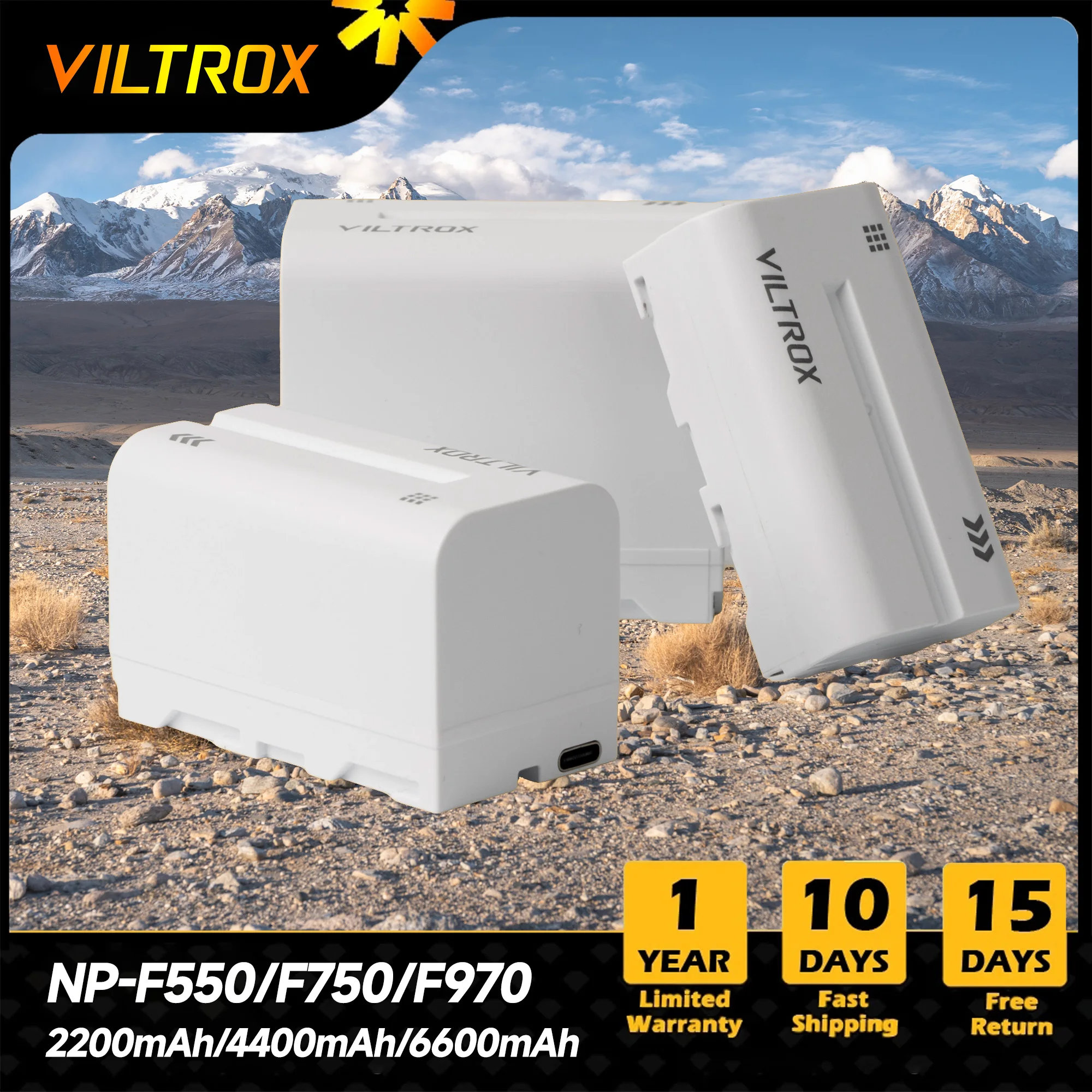 Viltrox F550 F750 F970 USB-C Bateria com carregamento rápido USB-C recarregável de íons de lítio para Sony NP-F960 F770 F570, câmera monitor, luz LED luz de vídeo 2200mAh 4400mAh 6600mAh