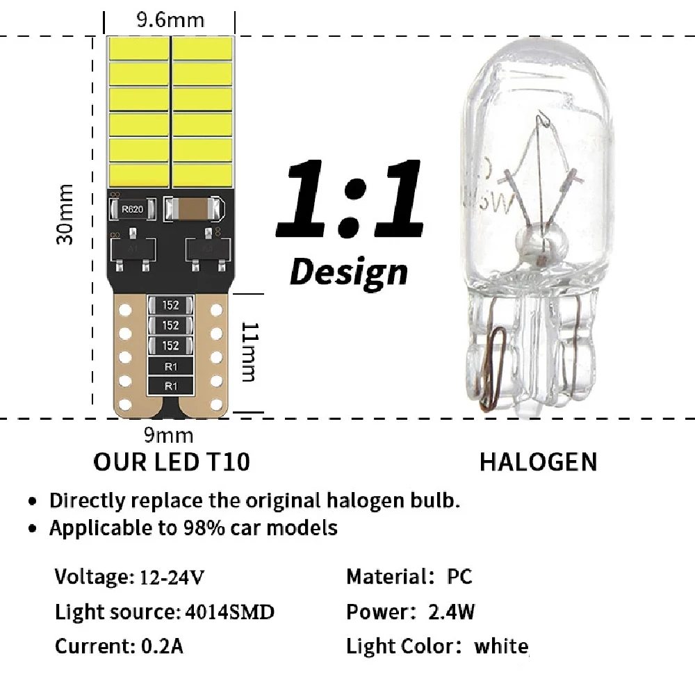 2/4/10 PCS T10 W5W LED Bulbs Canbus 12V 24V 24SMD 7000K Super Bright White Car Interior Dome Courtesy Trunk License Plate Lights