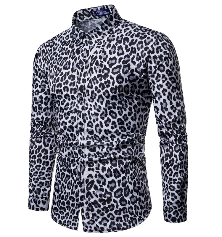 

Leopard Print Long Sve Men's irt Large Size Faionable Spring Youth uliar Slim Fit Printed irt for Men