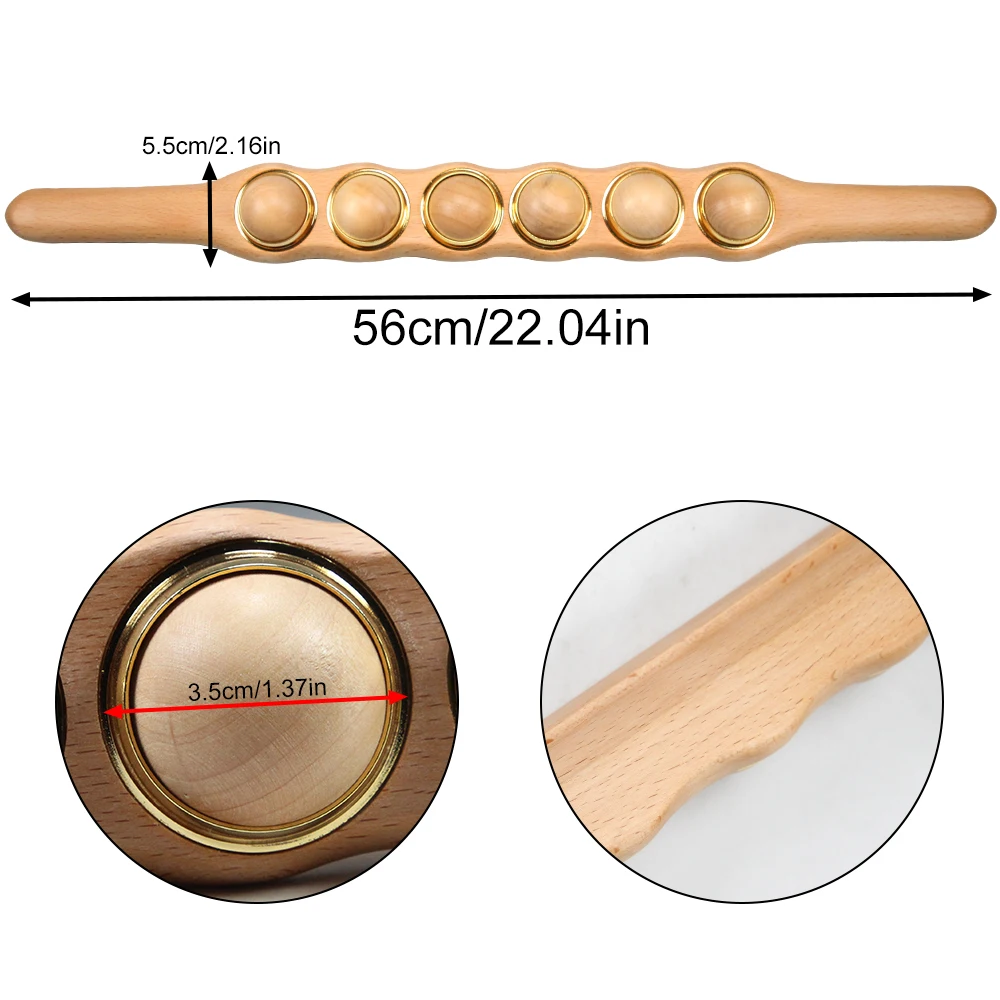 Guasha Wood Stick Tools Wooden Therapy Scraping Lymphatic Drainage Massager, 6 Roller Point Treatment Gua Sha Tools for Back Leg