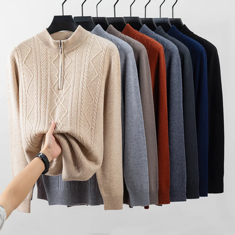 

Джемпер из 100% овечьей шерсти, осень-зима, модная кашемировая шерстяная одежда с рисунком Argyle, мужской теплый вязаный свитер на молнии, пуловеры