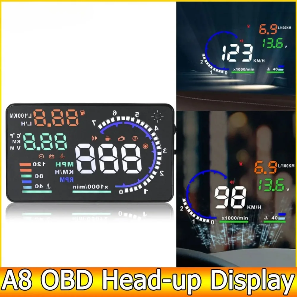 AD Digital Car OBD HUD A8 Head Up Display AUTO HUD OBD Reflect Windshield Screen Projector LED Speedometer Water Temp RPM Meter