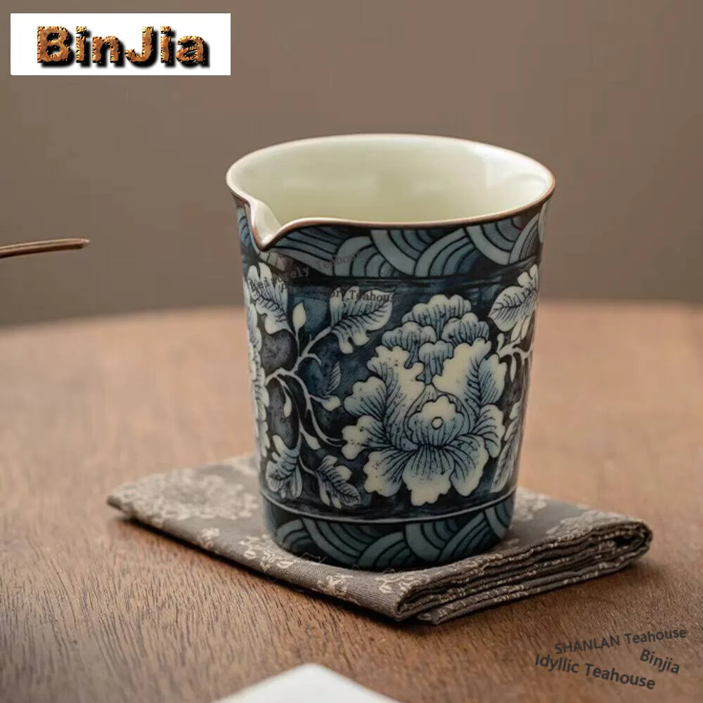 165ML Retro Blooming Flowers Tea Pitcher Handmade Ru Kiln Ceramic Cha Hai Justice Cup Coffee Divide Tea Chinese Teaset Supplies