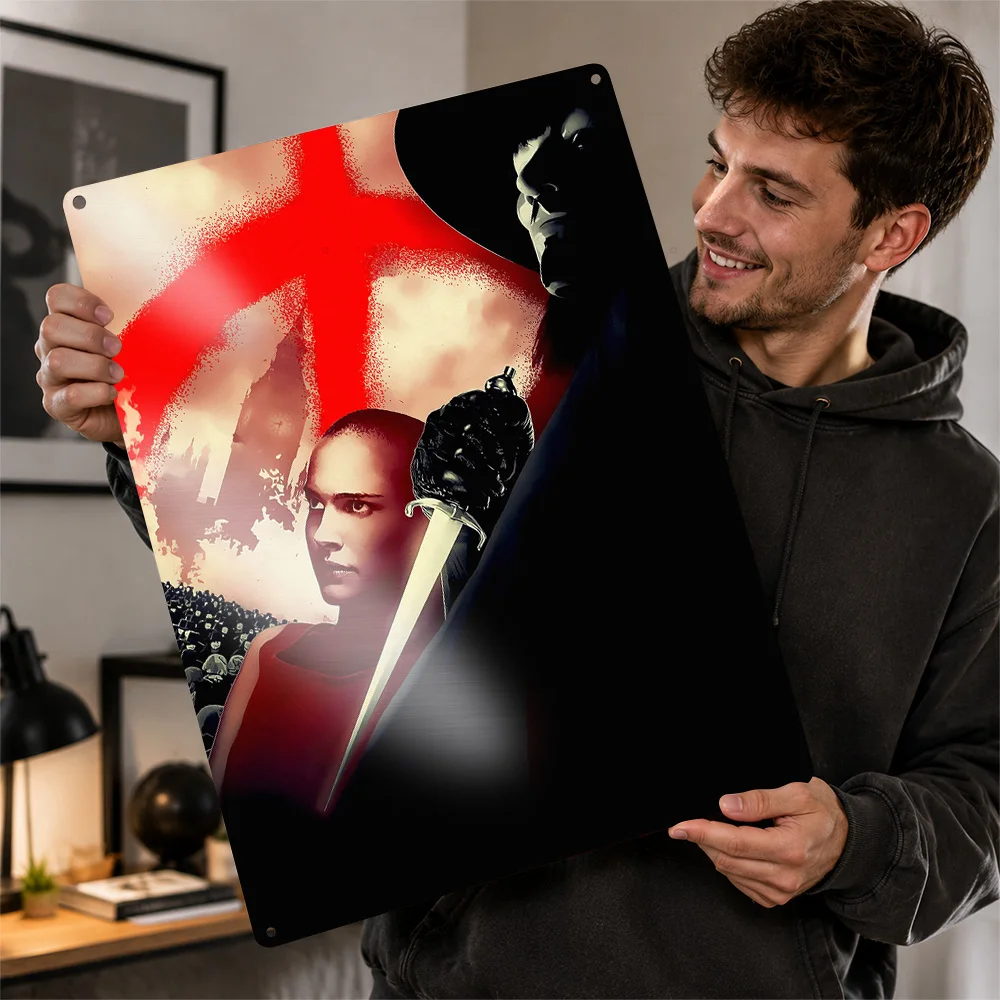V for Vendetta 3D Texture Printed Poster Custom Vintage Metal Tin Plate Sign for Wall Art Modern Home Decoration Room Wand Deko