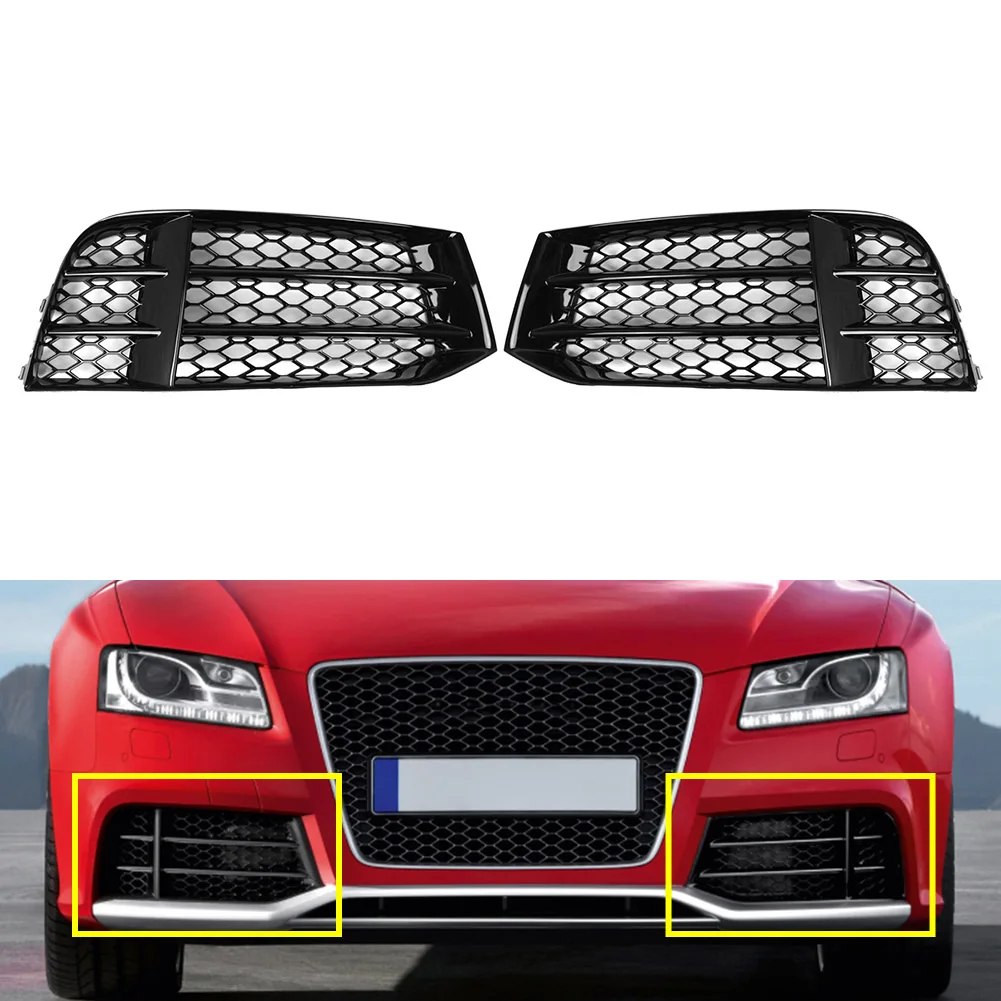 

Glossy Black Car Open Mesh Honeycomb Front Bumper Fog Light Lamp Grille For Audi RS5 2010 2011 2012 2013 2014 2015 2016