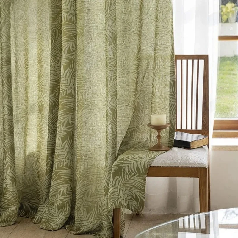 French Retro Curtains Transparent Cotton and Linen Thickened Gauze Window Curtains for Living Room Bedroom Dining Custom Size