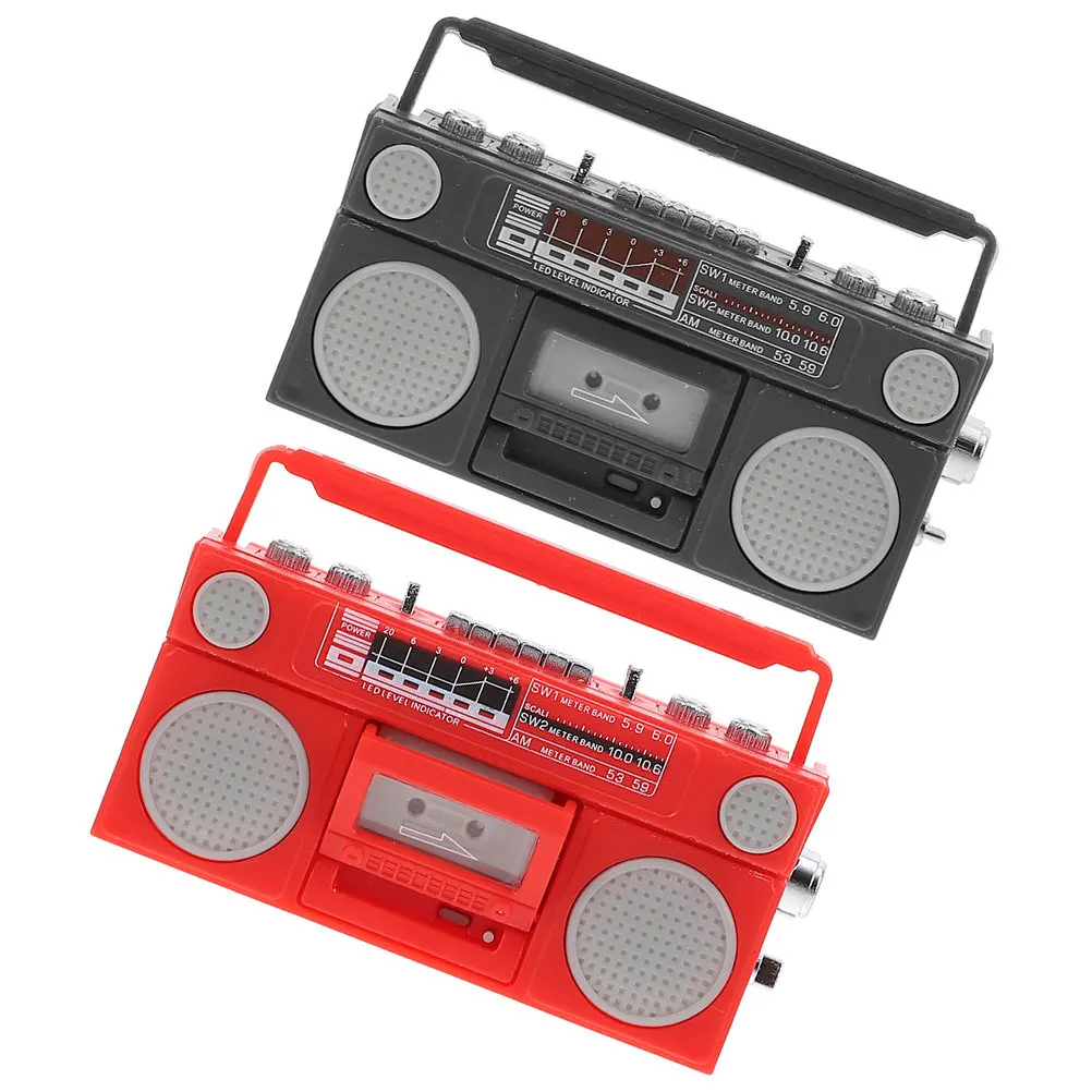 

2Pcs Retro Radio Miniature Mini House Accessory Plastic Vintage Style Tiny Radio Decoration Desktop Ornament for Miniature House
