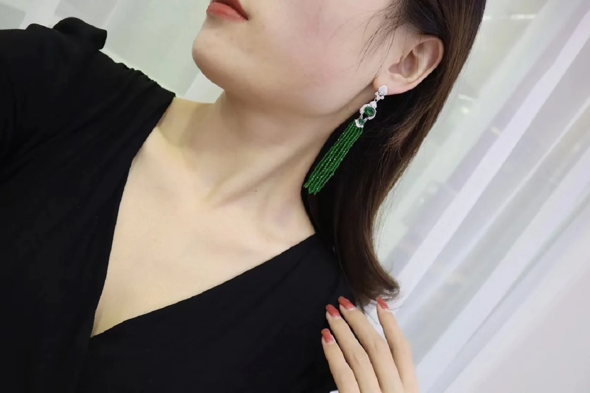 Pirmiana Three Color Red Green Blue S925 Silver Tassel Earrings Fashion Jewelry Women