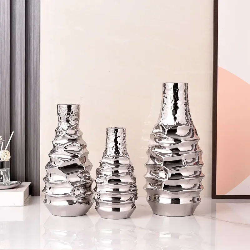 Simple Modern Gold Plated Glazed Silver Ceramic Vase Home Decoration Crafts Business Advertising Gifts Spring