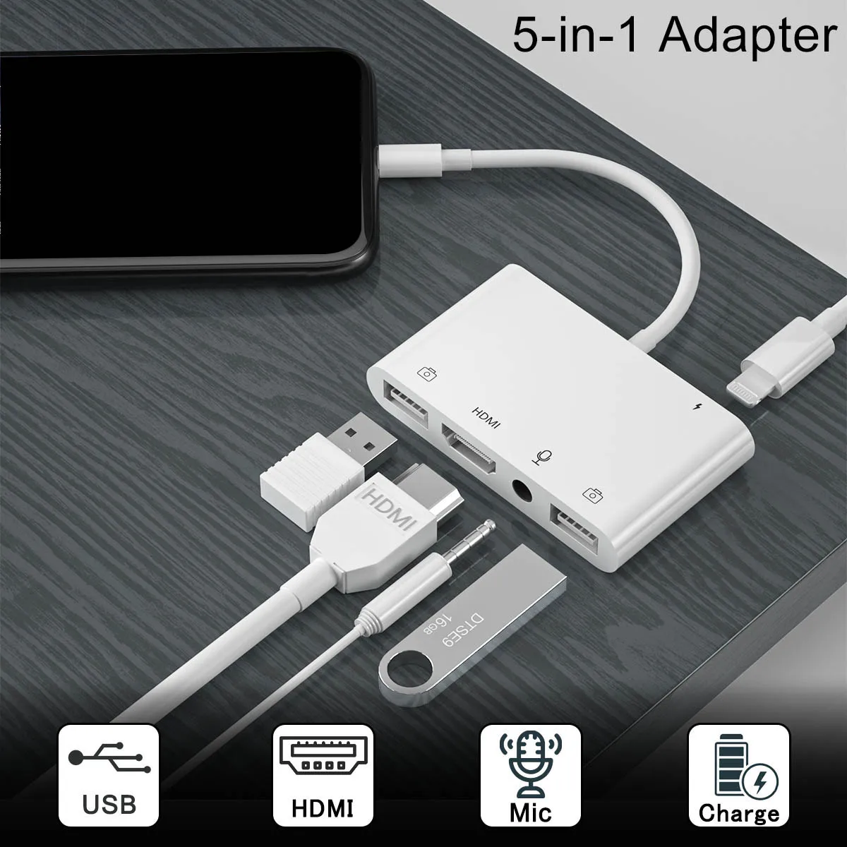 Lightning to HDMI Digtial AV Adapter, iPhone to TV/Projector Connector Otg Cable Charge/3.5mm/USB 1080P Video Sync Screen