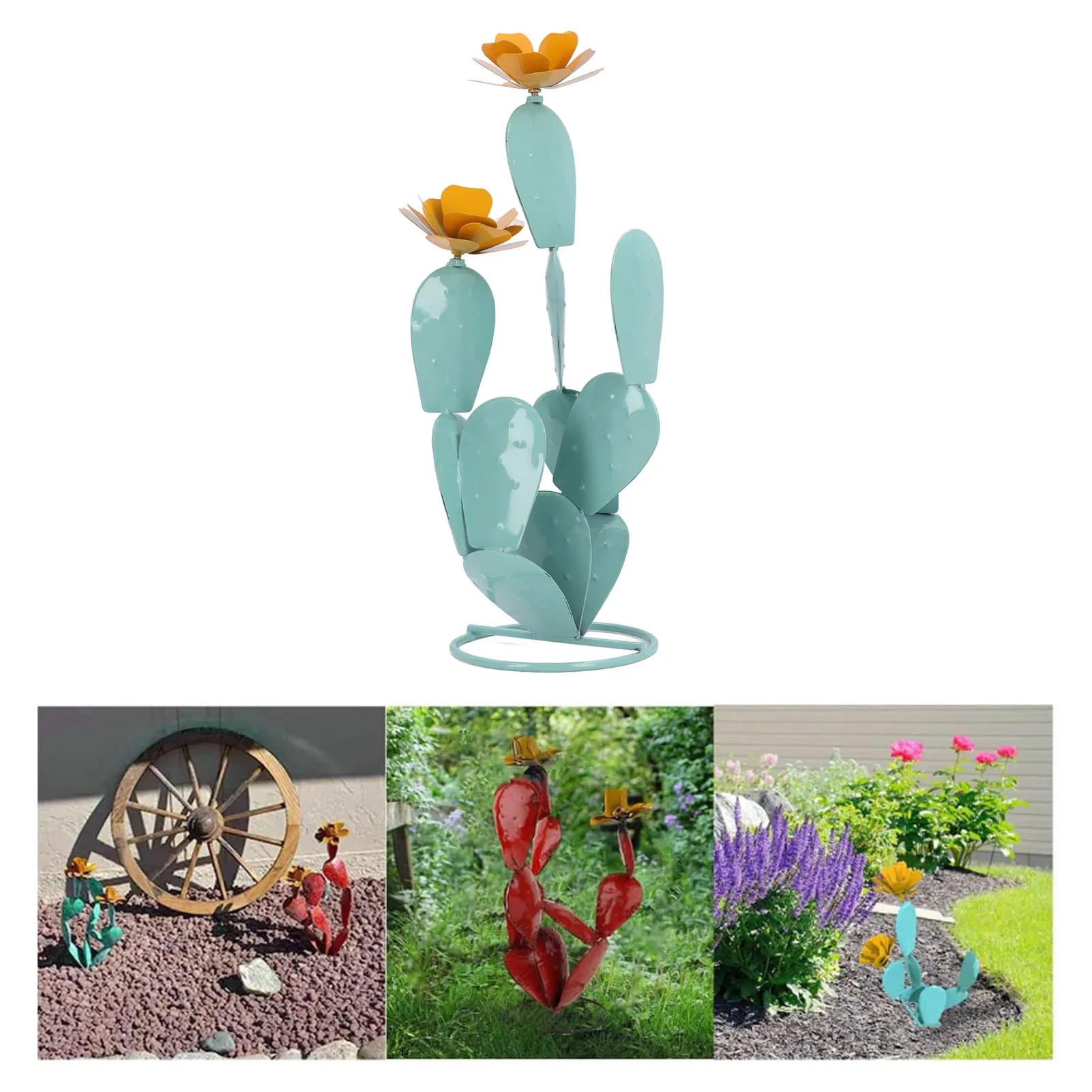 

Cactus Statue Decor Iron Art Easy Installation Prickly Pear Cactus Yard Art For Garden Courtyard Balcony