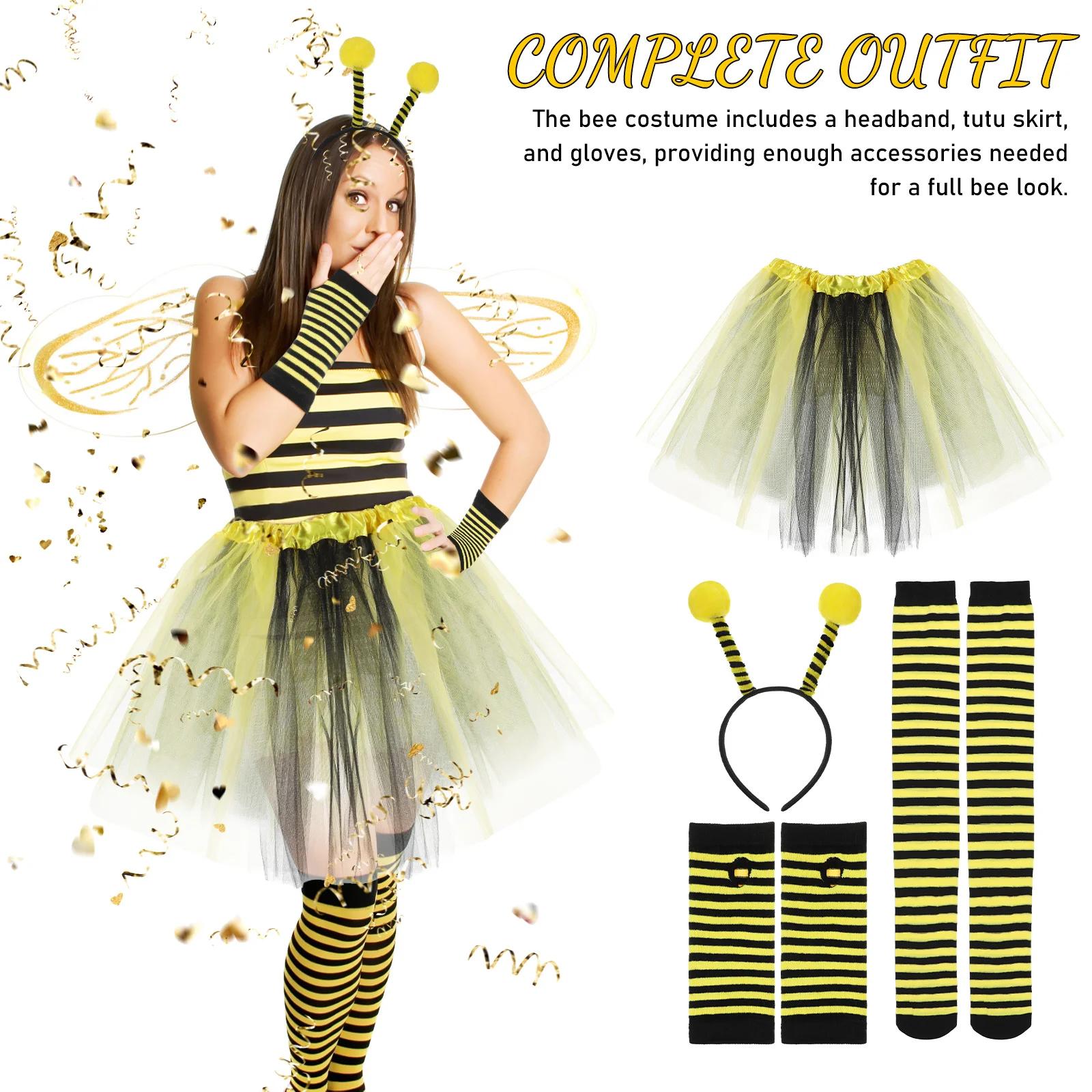 

1 set Costume Set Women Halloween Outfit Headband Tutu Skirt Gloves Cosplay Party Carnival Animal Dress Photo Prop Reusable