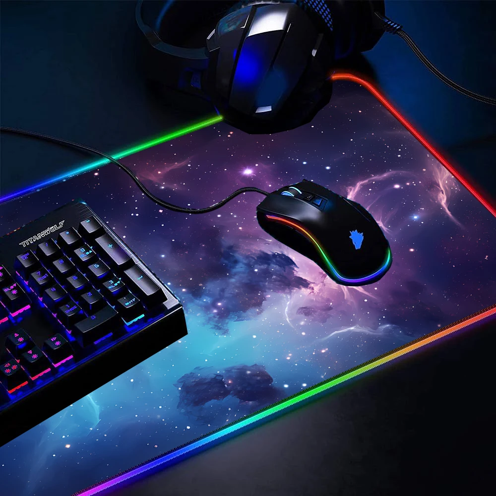 Large Gaming Mouse Pad RGB LED Light Pc Gamer Keyboard Accessory Universe Starfield Galaxy Milky Way Mousepad 120 Desktop Mat