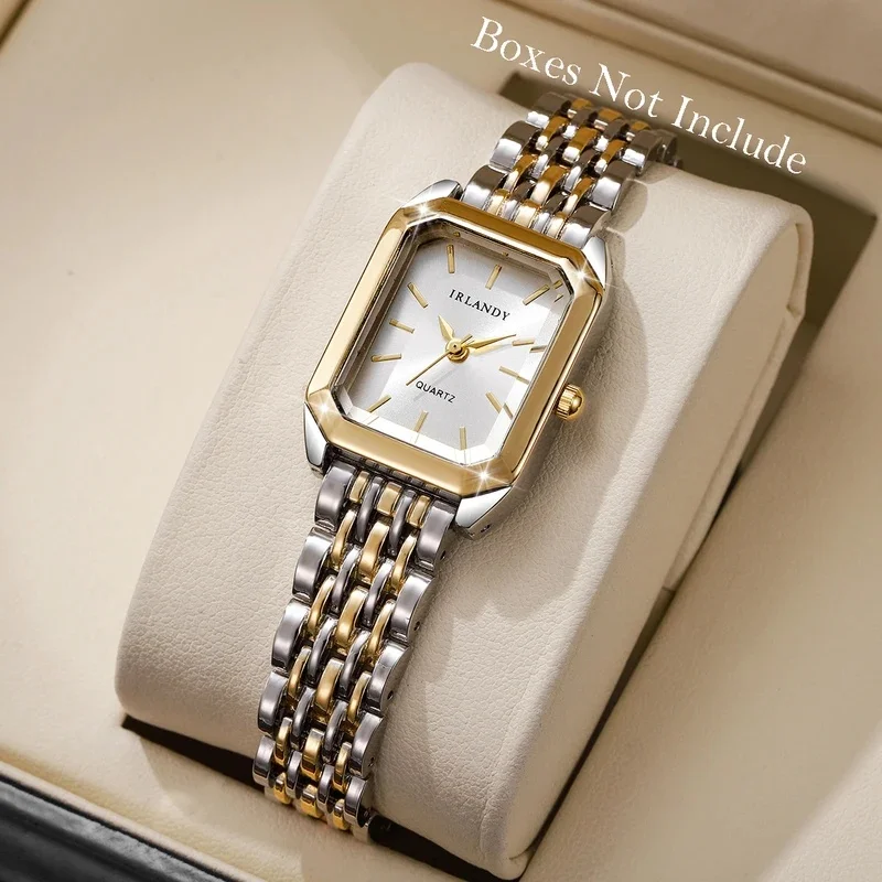 Luxury Rectangle Women Watch Two Tone Gold Silver Steel Band Simple Analog Quartz Wristwatch Elegant Female Business Dress Clock