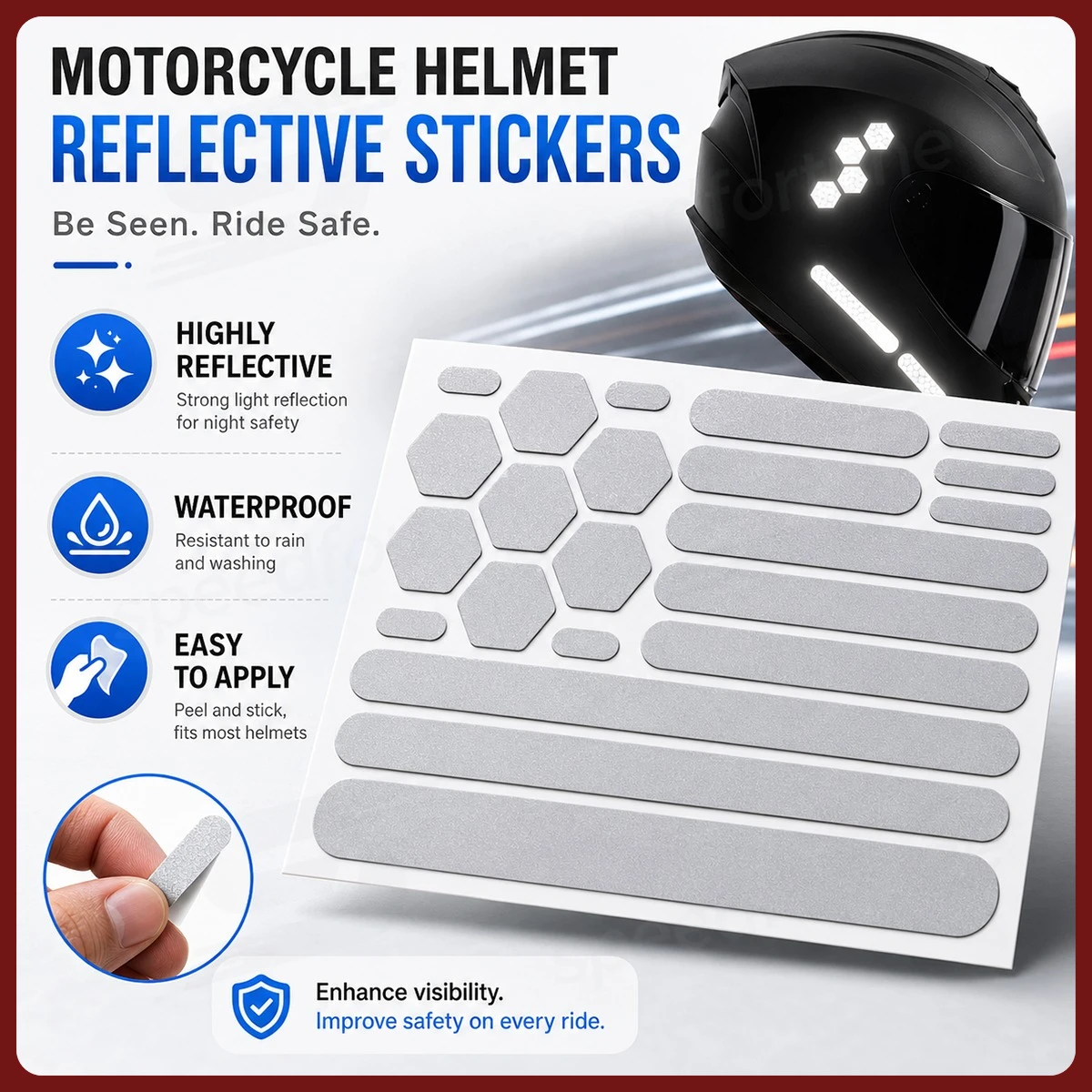 Universal Motorcycle Helmet Reflective Sticker Kit Waterproof Safety Warning Decals Night Riding Visibility Tape For All Helmets