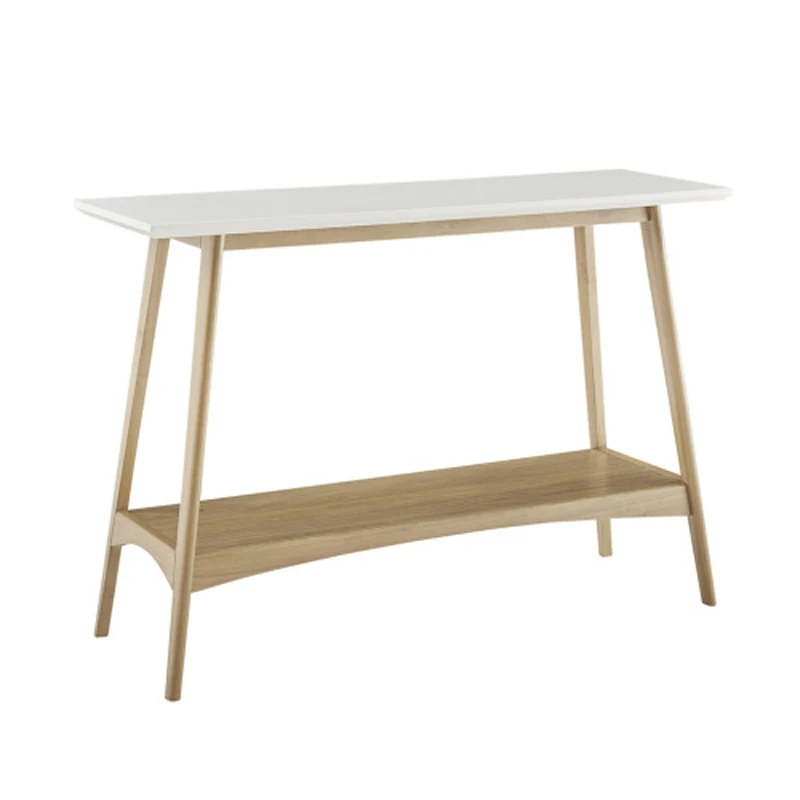 Mid-Century Wooden Console Table - Off-White Top, Solid Wood Frame, Extra Storage Shelf, Striking Two-Tone Contrast