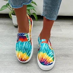 Women's Flat Shoes Graffiti Casual Sneakers Low Cut Slip-on Ladies Canvas Shoe Female Designer Loafers Plus Size Round Toe 2023