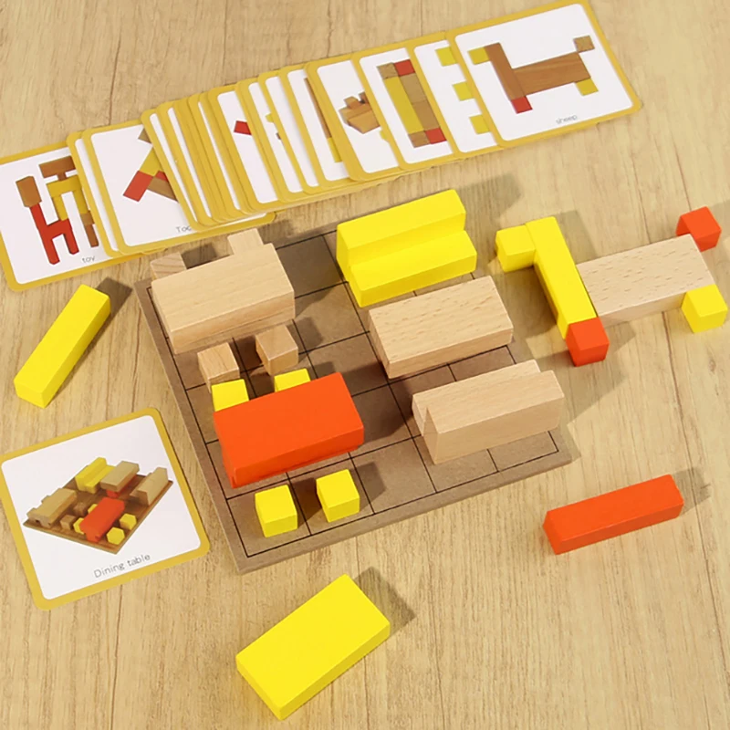 Räumliche 3D Gebäude Montessori Holz Puzzle Spielzeug Logisches Denken Ausbildung Spiel Stapeln Pädagogisches Spielzeug Für Kind