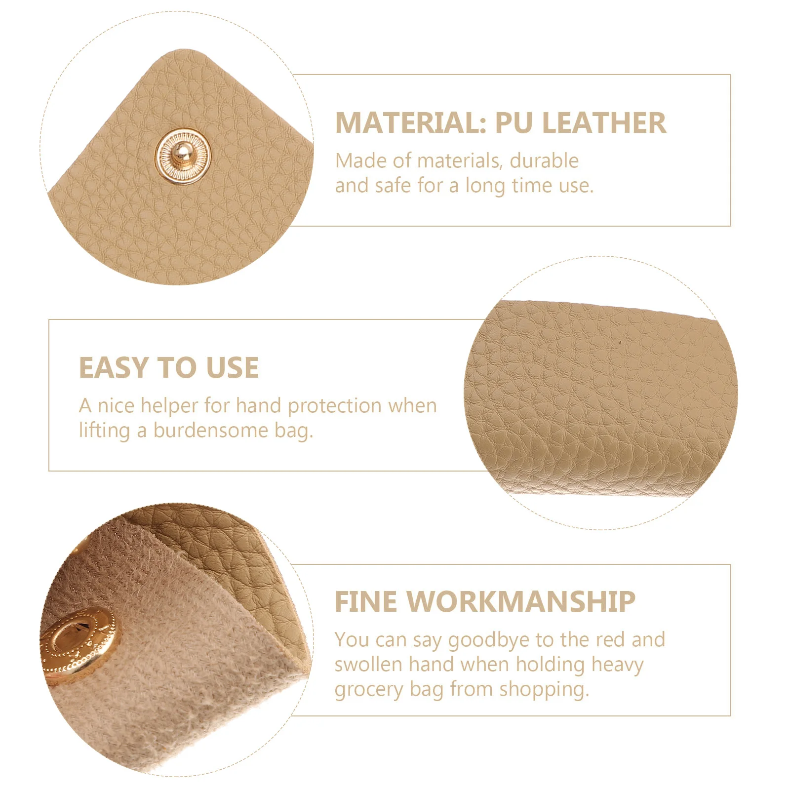 

2 Pcs Tag PU Shopping Bag Hand Protectors Handle Casing Cover Khaki Duffel