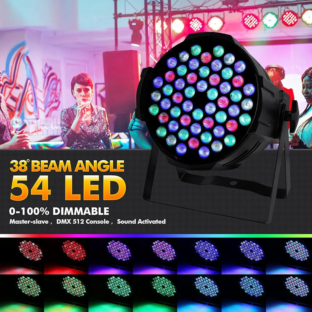 54*3W LED DJ Disco Lights DMX 512 RGB Sound Control Party Audience Ambient Lights Christmas Day Bar Aluminum Stage Lights