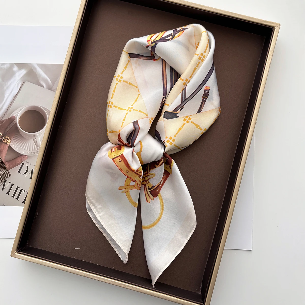 Summer Women Silk Scarf Imitat - Ascot Neck Scarf 评论和价格