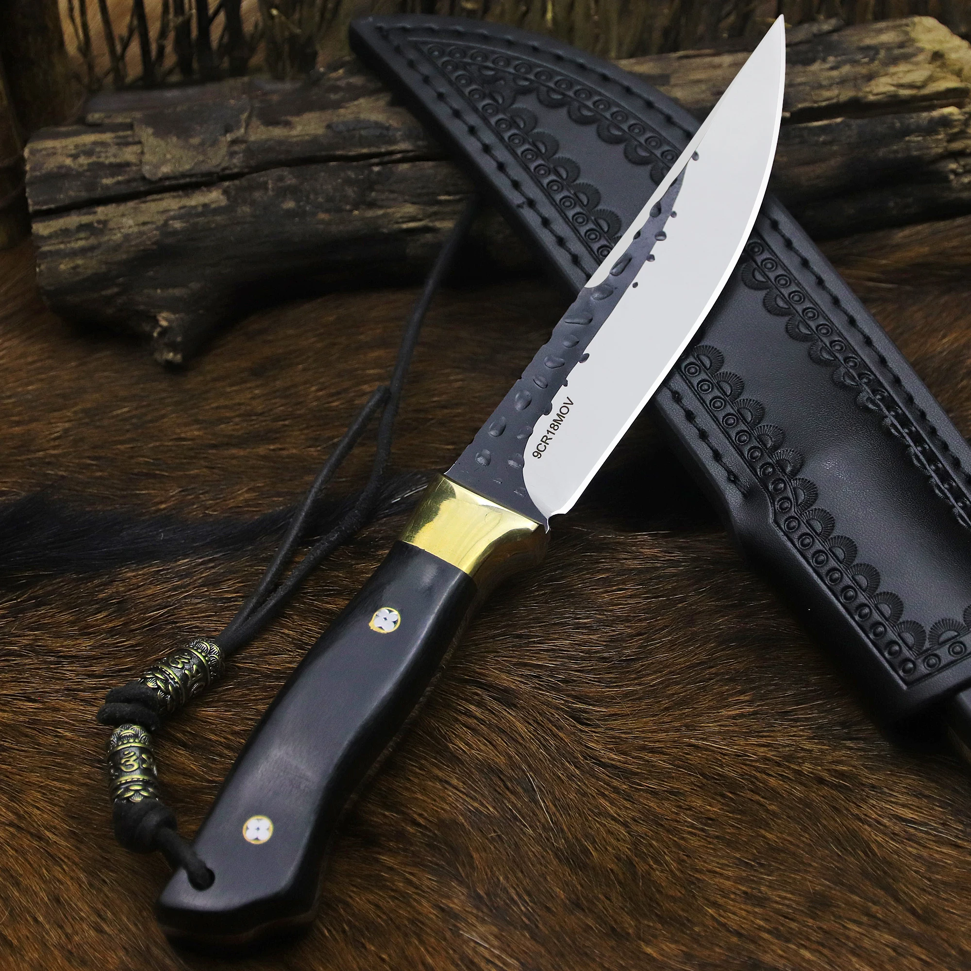 BA-KOR Germany 9CR18MOV high-end outdoor hunting straight knife, Ebony jungle survival knife + knife sheath, camping knife