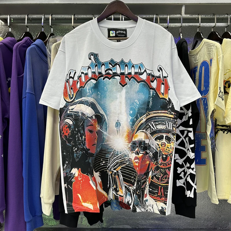 

SAINT OF MICHAEL 1:1 American Style Best Quality Printed Tee Vintage Clothing Tops Loose Oversized Summer T Shirt For Men