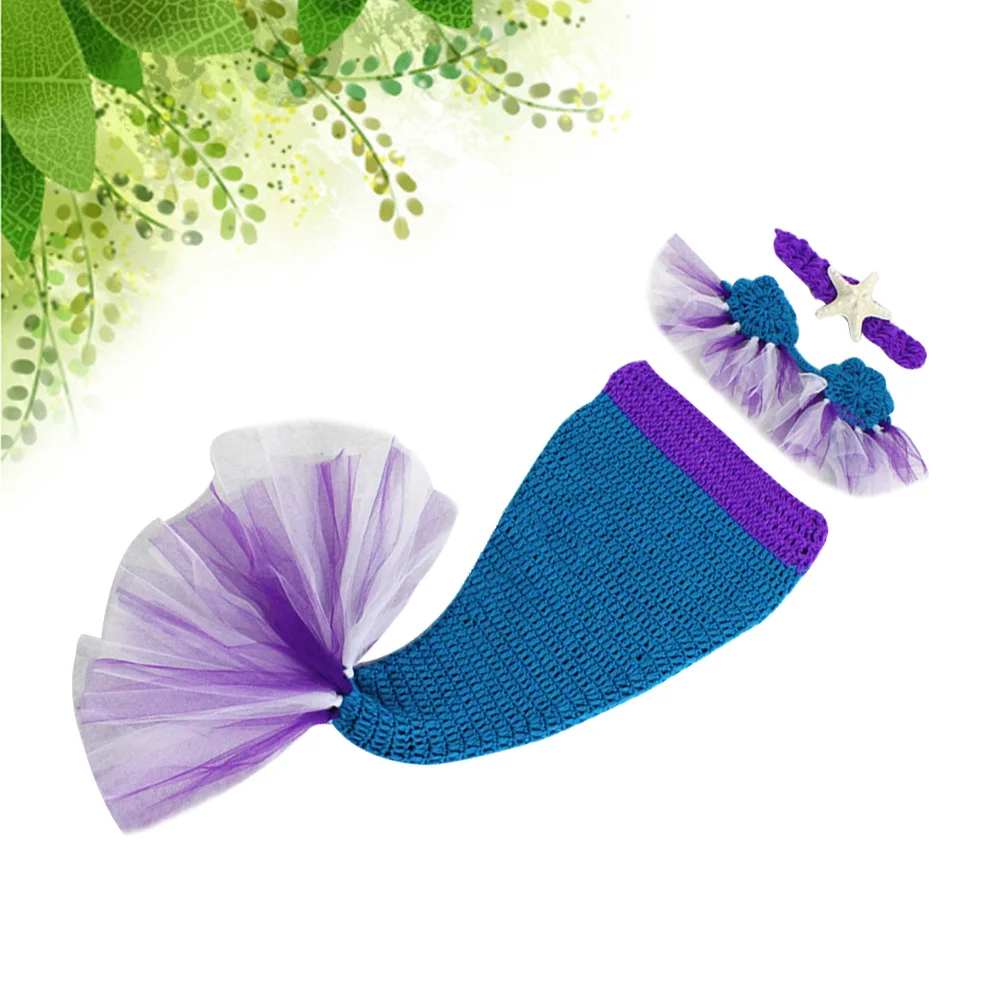 

1 set Newborn Photography Props Baby Costume Mermaid Tail Knitting Crochet Outfit For Infant Photo Shoot Baby Photo Props