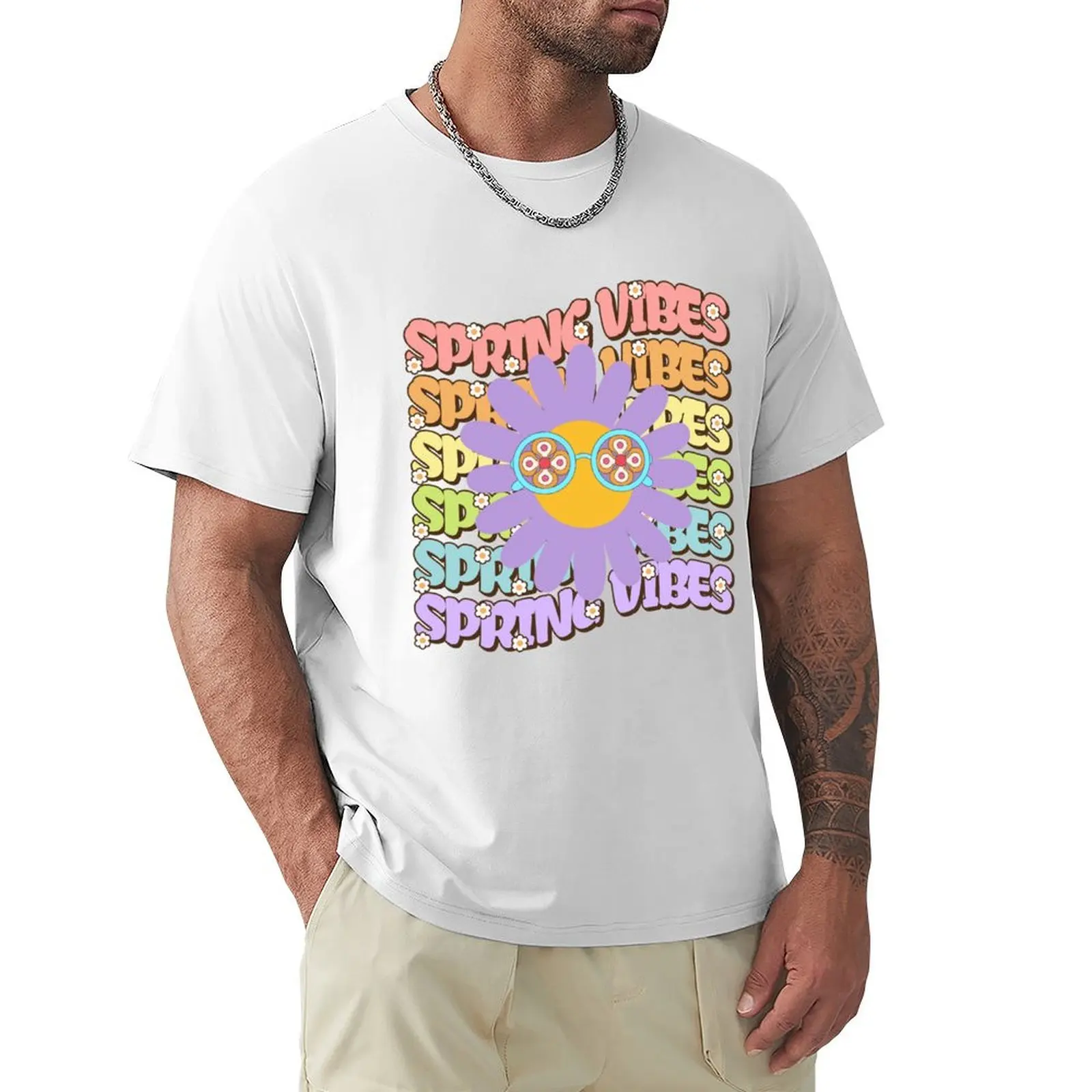 SPRING VIBES RETRO GROOVY STYLE T-Shirt Short sleeve tee plus size tops quick drying customs mens t shirts pack