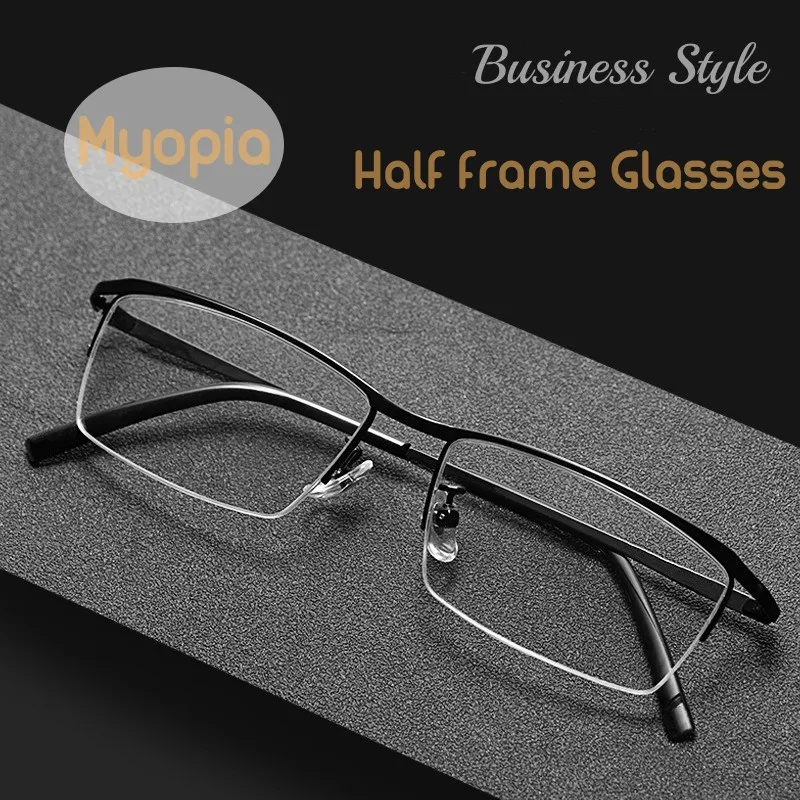 Vintage Men's Business Myopia Eyeglasses Unisex Metal Half Frame Minus Glasses Finished Optical Retro Near Sight Eyewear Diopter