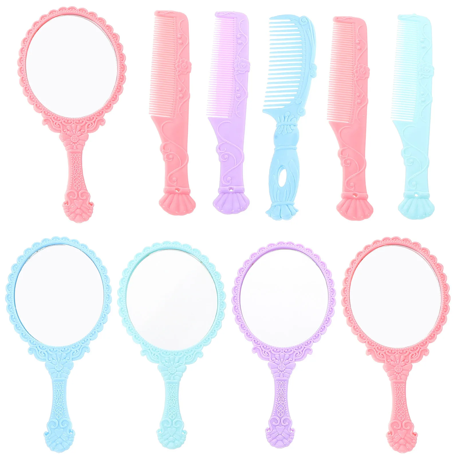 

5Sets Handheld Makeup Mirror and Comb Vintage Style Compact Portable Travel Mirror Lightweight Makeup Accessories Gift