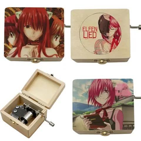 Anime Elfen Lied Yellow Wood Handed Music Box, Lilium Musical Customize Color Printed Gift Kid Birthday Festival Lovely Souvenir