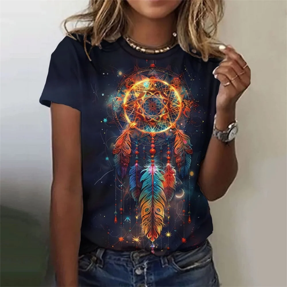 

Dream Catcher 3D Print Women T-Shirts Casual Streetwear O-Neck Short Sleeve T Shirt Harajuku Retro Tees Y2k Top Female Clothing