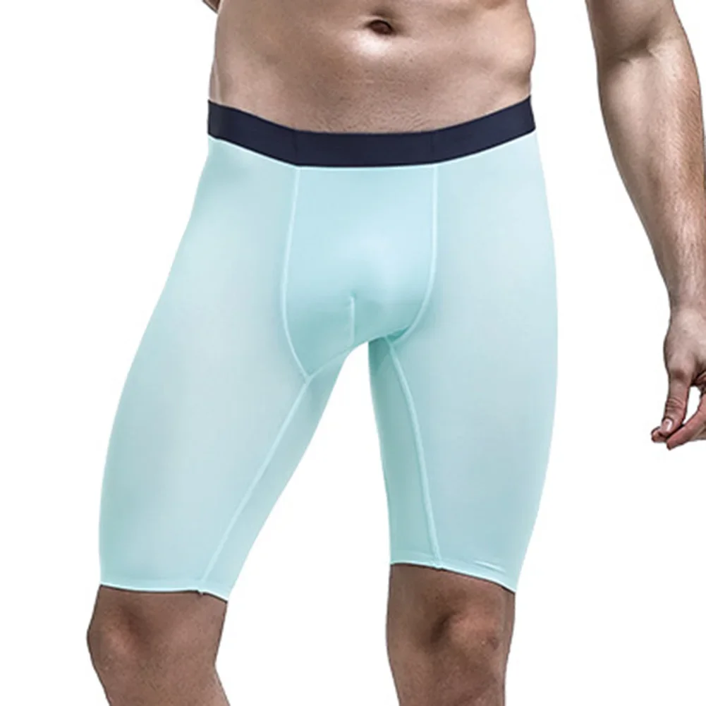 

Men Sporty Long Leg Shorts Underwear Ice Silk Quick Drying Anti-wear Legs Trunks Sexy U Convex Pouch Male Underpants
