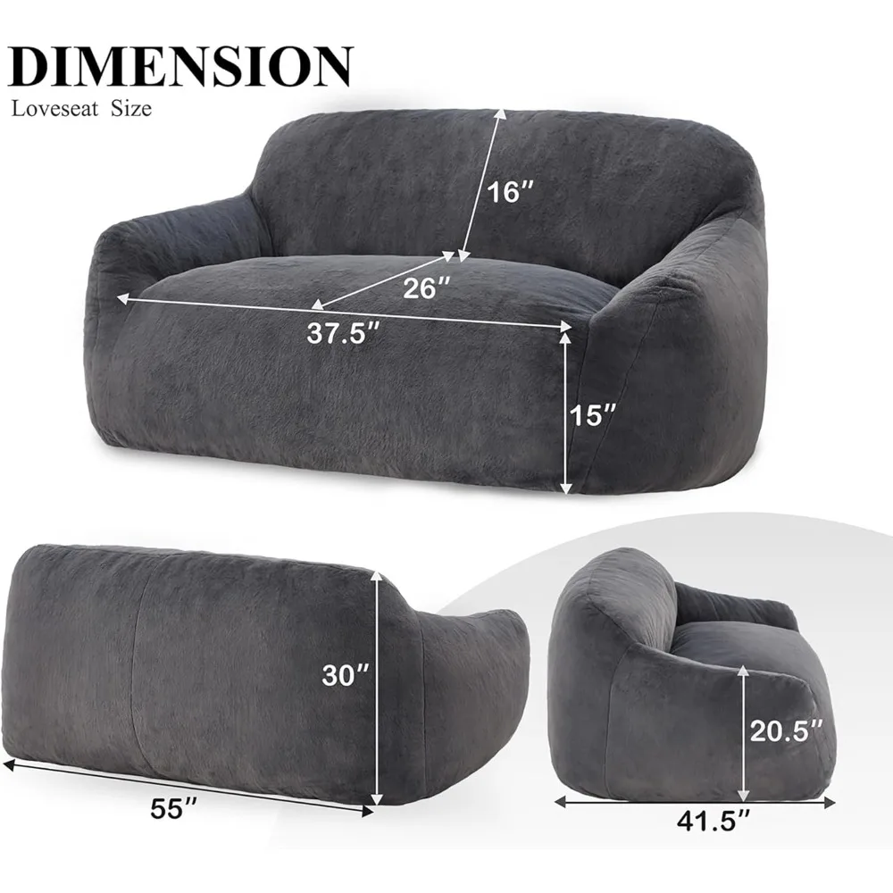 Oversized Bean Bag Chair for Adults, Giant Bean Bag Sofa,Bean Bag Couch Floor Sofa with Soft Faux Fur Cover & Wide Armr