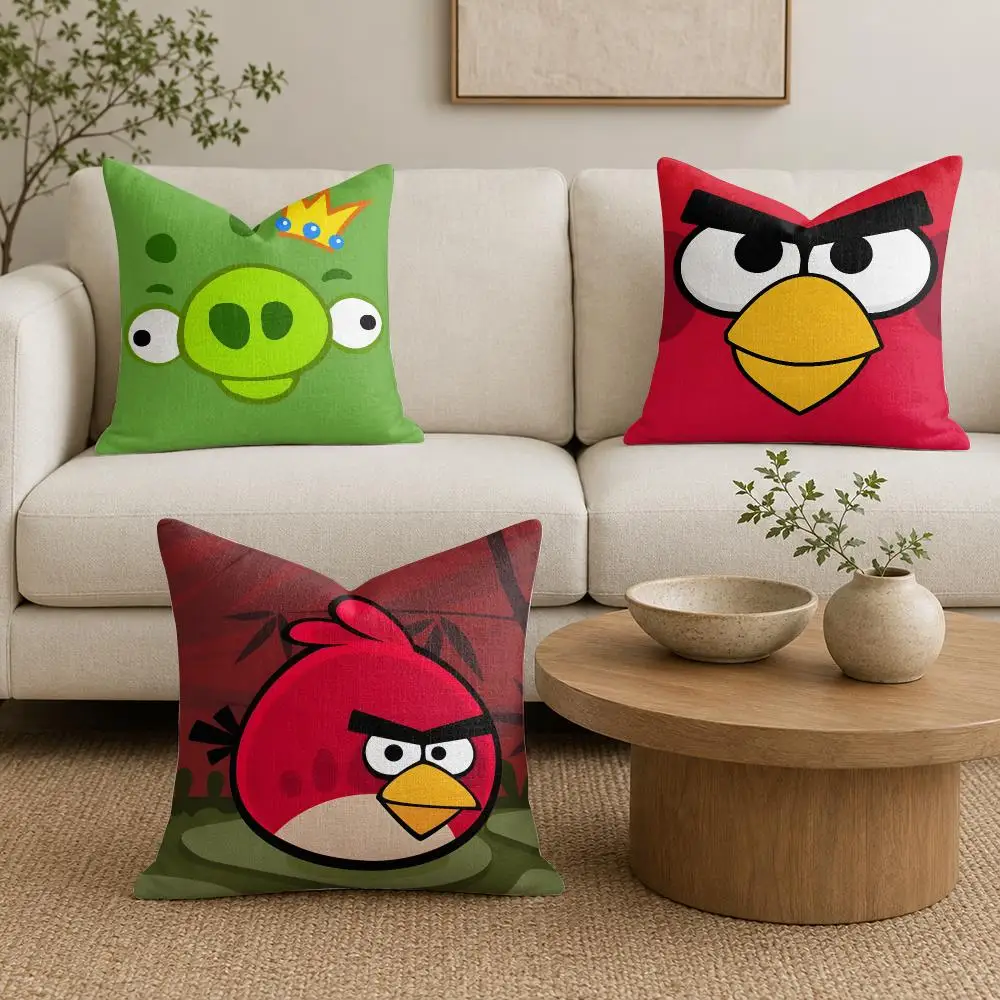 A-Angry Birds Cushion Cover Plush Fabric Soft Double-Sided Printed Sofa Warm Winter Home Gift Pillow Cover