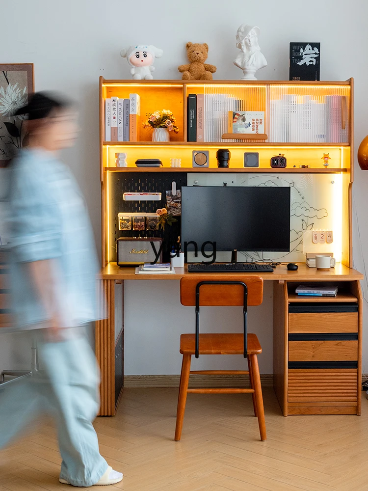 Yjq Desk Bookshelf Integrated Wall Solid Wood Storage Study Computer Desk Modern Minimalist